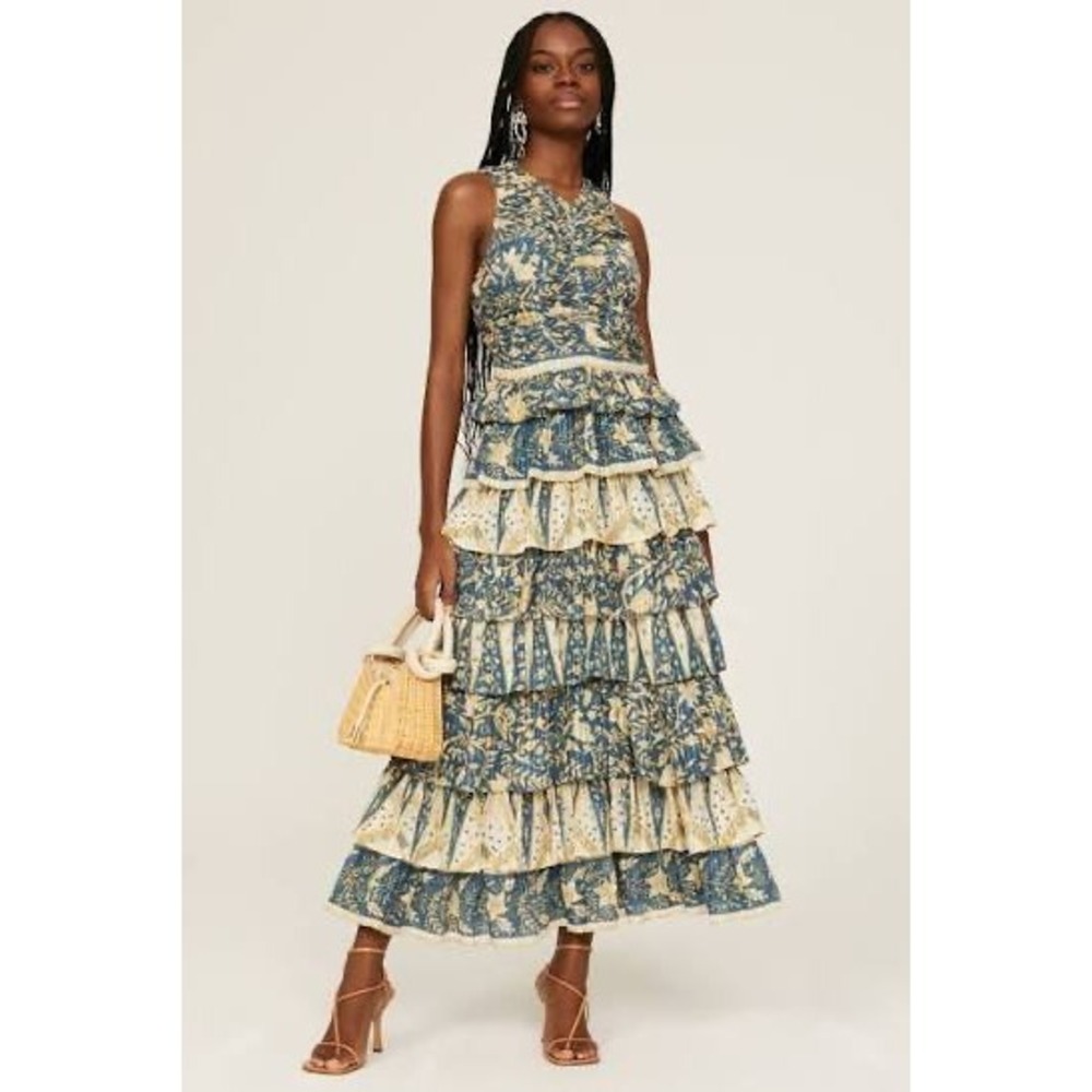 Ulla Johnson Ariah Blue Floral Tiered Maxi Dress Size 6 - Picture 4 of 12